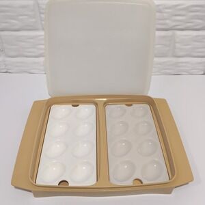 Vintage Harvest Gold 723 Tupperware Deviled Egg Carrier Travel Storage Container